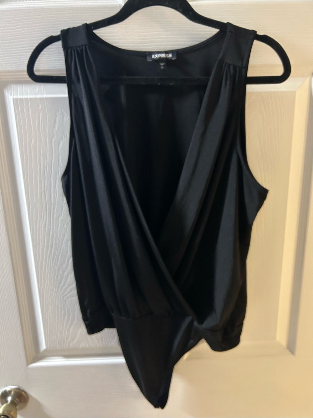 Express Black Surplice Bodysuit Deep V-neck and A Draped Front Size L